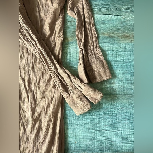 Free People Cotton Tan Button-Front Maxi Shirt Dress Size S - Picture 7 of 7
